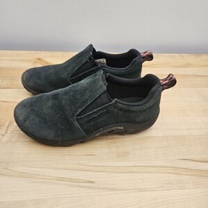 Merrell Kids Size 3 Suede Leather Jungle Moc Black Slip On Shoes Hiking Outdoor